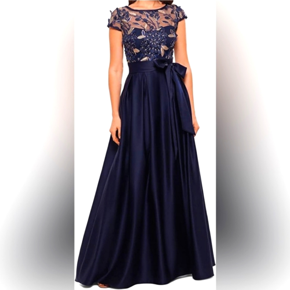 XSCAPE | Navy Gold Appliqué Detail + Pockets